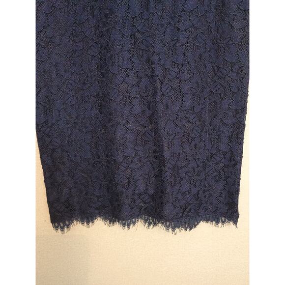 Diane Von Furstenberg Dress Womens Size 2 Navy Blue Zarita Lace Floral Sheath - Picture 6 of 15